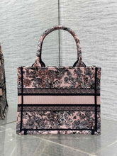 DIOR 25S LUCKY SMALL DIOR BOOK TOTE 26 IN PINK MULTICOLOR DIOR FLOWERS CALENDAR ALLOVER EMBROIDERY